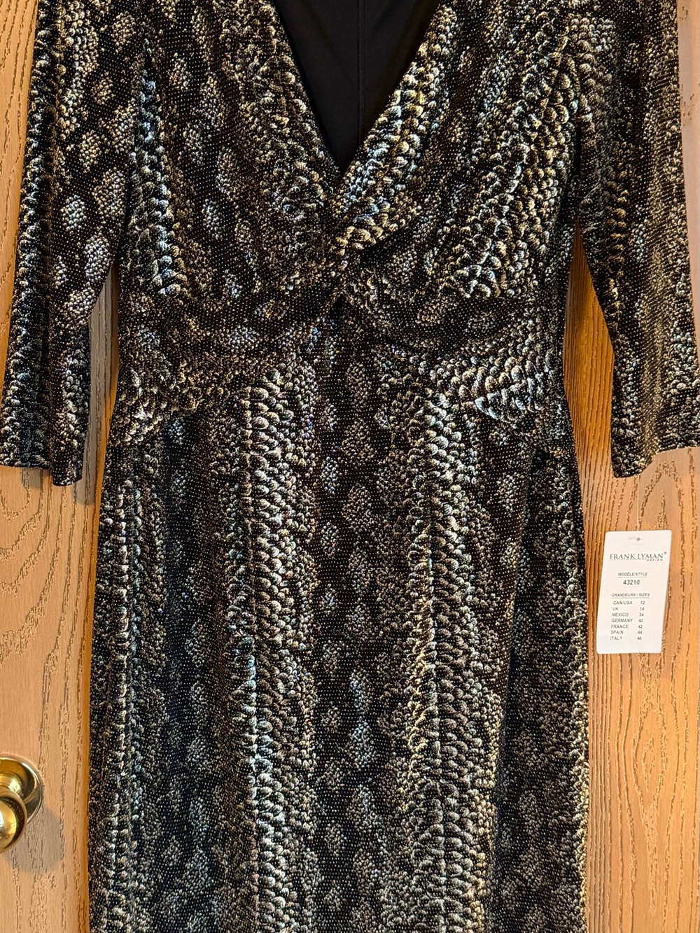 Frank Lyman Design Faux-Snake Print Long Sleeve Wrap Dress - Black & Gray